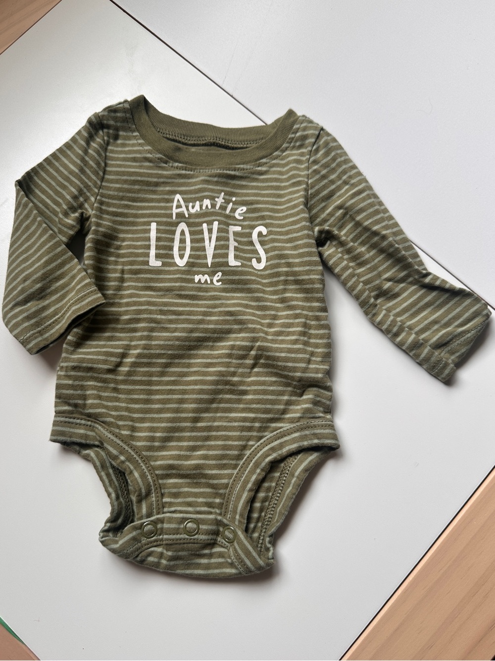 Carter’s Auntie Loves Me Green Striped Onesie Newborn NB